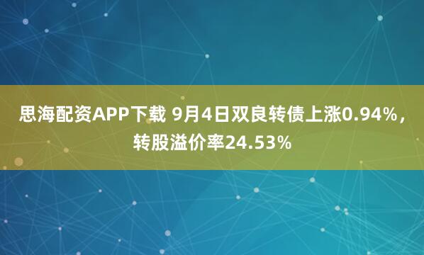 思海配资APP下载 9月4日双良转债上涨0.94%，转股溢价率24.53%